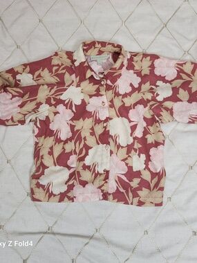 Ryegrass Floral Linen Blend Puff Sleeve Crop Blouse Top Cottagecore S